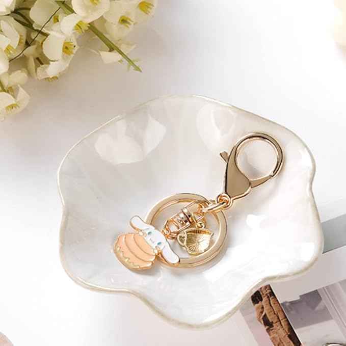 JAMEND CLXP 2PCS White Lotus Leaf Shape Ring Holder Dish, Small Key Bowl, Ceramic Trinket Tray Jewelry Dish Organizing Necklace Earrings for Mom Friend Sister, All Jewelries Are NOT Included, White.