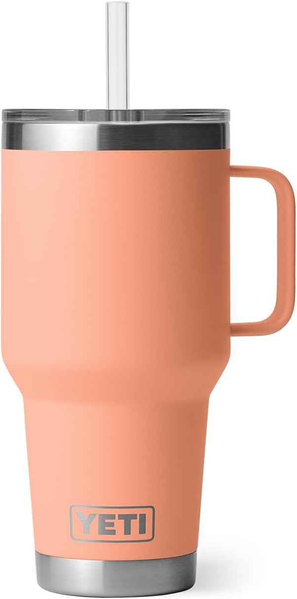 YETI Rambler 35 oz Tumbler with Handle and Straw Lid, Travel Mug Water Tumbler, Vacuum Insulated Cup with Handle, Stainless Steel, Lowcountry Peach