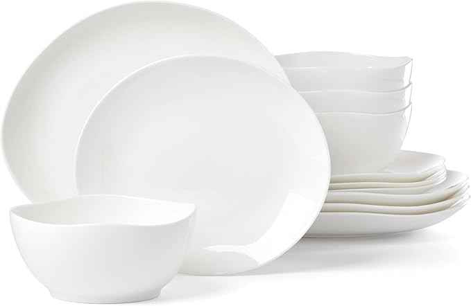 Lenox Dinnerware Set, Studio 1414 Curve 12-Piece Set, Service For 4, Bone China Material, Dishwasher & Microwave Safe, Home And Kitchen, Kitchen And Dining, Plates And Bowls Sets (White, 12 Pieces)