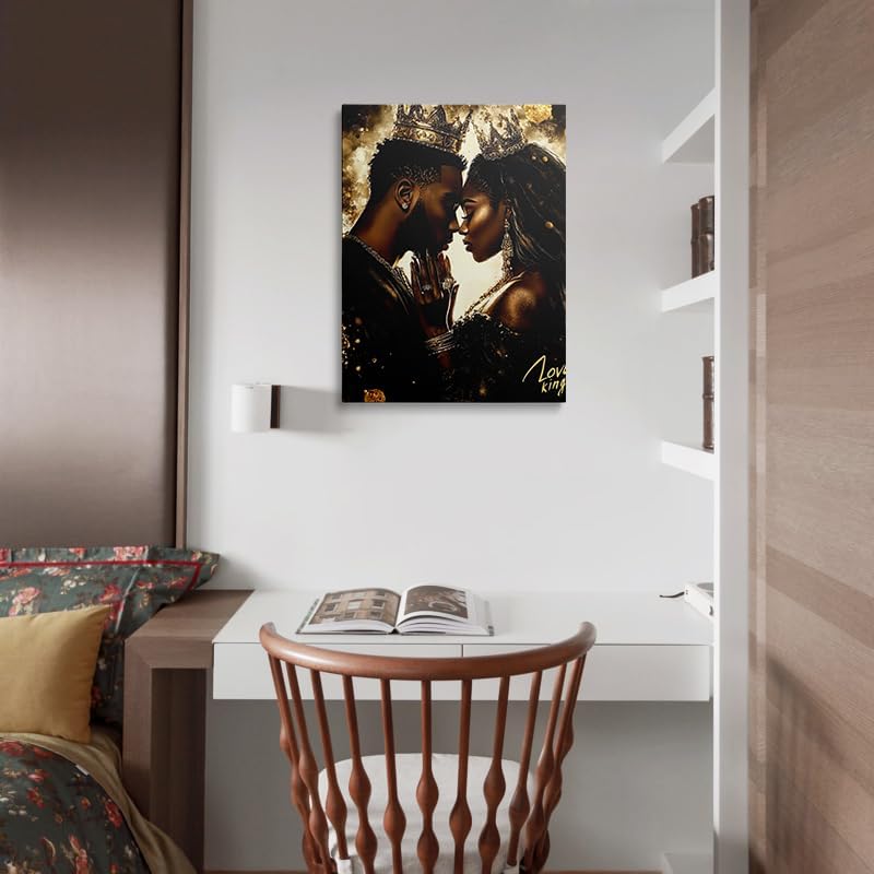 African American King Queen Canvas Wall Art Black Couple Crown Wall Decor Prints Posters Portrait Painting Framed Artwork For The Bedroom Living Room Home Decor Wedding Gifts For Couples 12x16 Inches