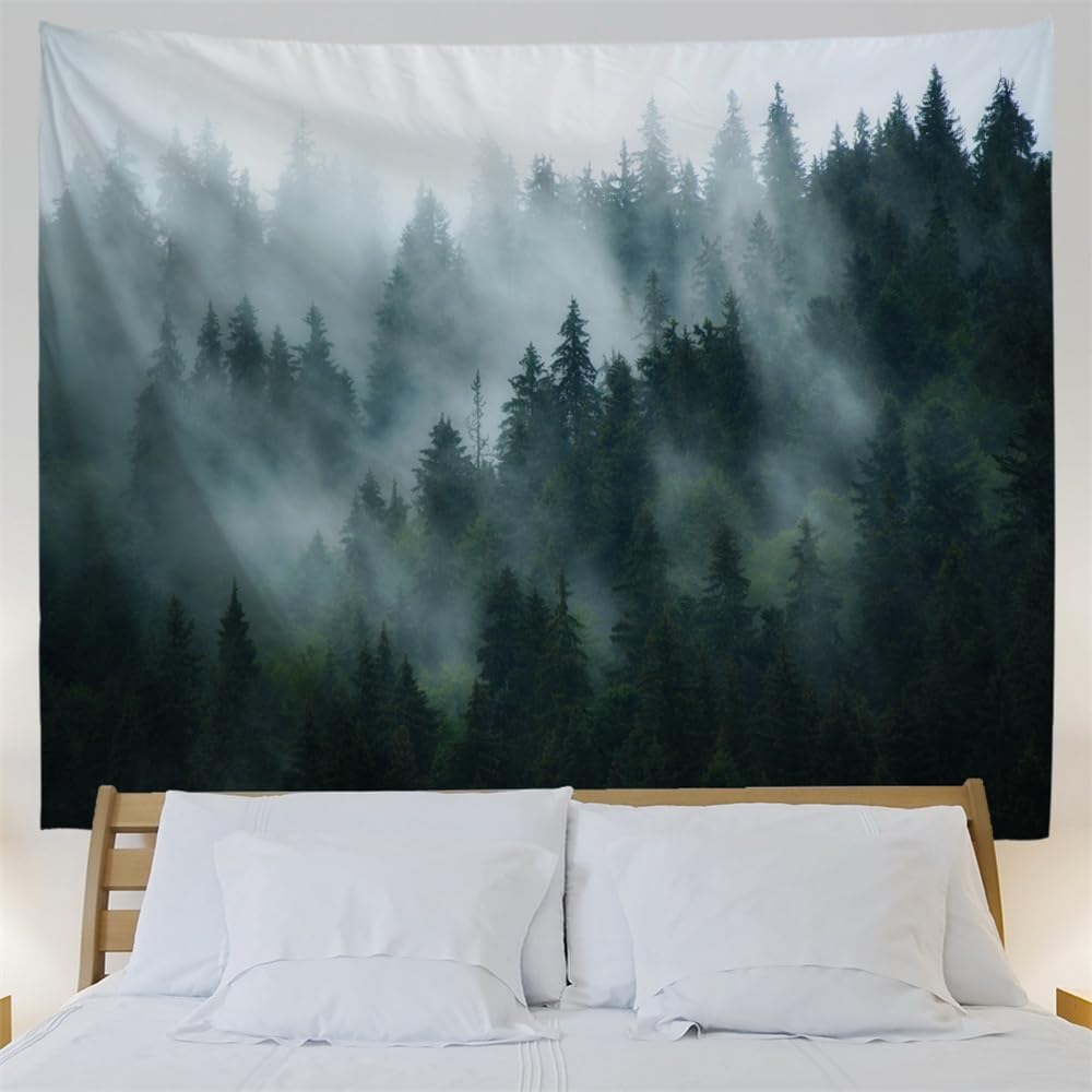 Mimihome Misty Forest Wall Tapestry, Nature Landscape Pine Trees in Fog Wall Hanging for Bedroom Living Room Dorm, 60x50 inch