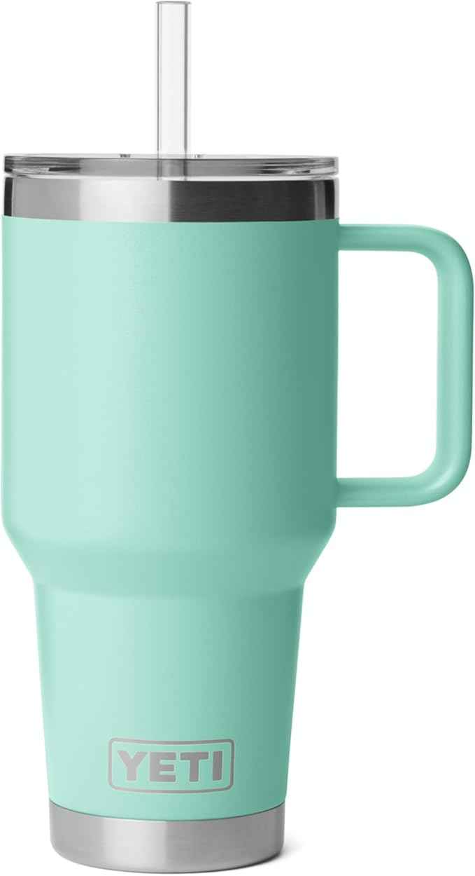YETI Rambler 35 oz Straw Mug 2.0 - Double-Wall Vacuum Insulation for Cold Beverages – Dishwasher Safe – Cupholder Compatible – Reusable Straw – Comfortable Grip Handle – Travel Mug - Seafoam