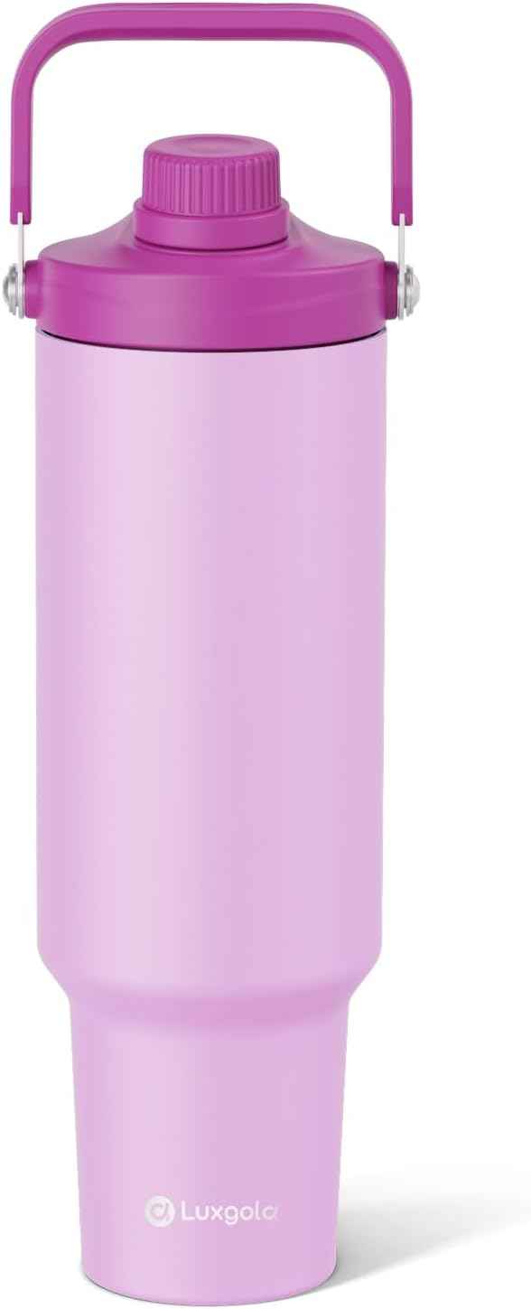 50 oz Insulated Tumbler, Double Wall Vacuum Stainless Steel Cup with Handle and Spout Lid, For Cold/Hot Drinks, Coffee Travel Mug for Car Holder/Home/Office/Party/Camping (Lilac-1 Pack)