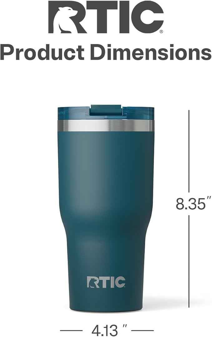 RTIC 30oz Essential Tumbler with Lid, Ceramic Lined, Insulated, Stainless Steel, Metal, Double Wall Vacuum-Insulation, Travel Cup for Iced Coffee, Tea, Hot and Cold Drink, Marine