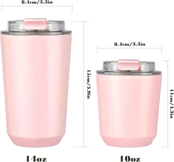 Puraville Insulated Tumblers with Lid, 10 oz Travel Coffee Mug Stainless Steel Vacuum Cup, Leak Proof Reusable Double Walled Coffee Tumbler for Iced and Hot Drinks, Pink