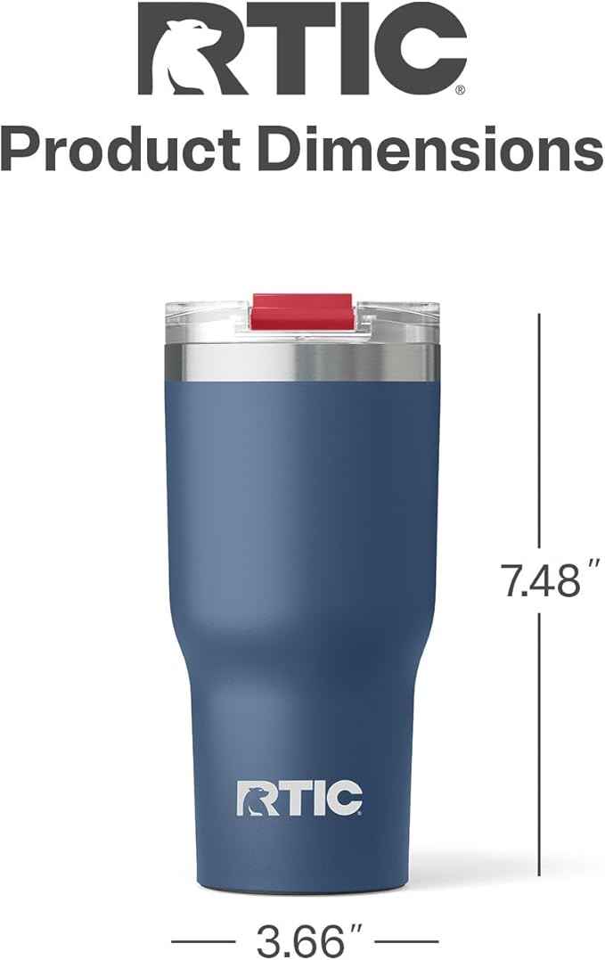 RTIC 20oz Essential Tumbler with Lid, Ceramic Lined, Insulated, Stainless Steel, Metal, Double Wall Vacuum-Insulation, Travel Cup for Iced Coffee, Tea, Hot and Cold Drink, Patriot