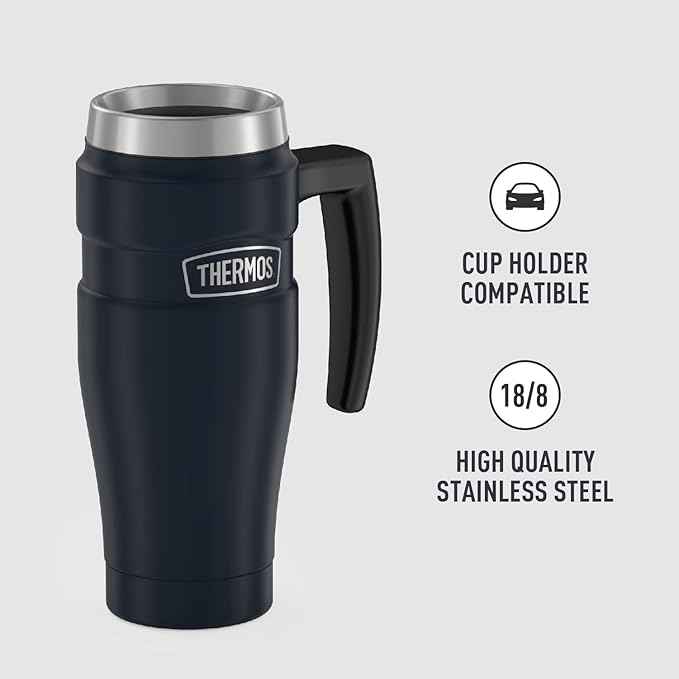 THERMOS Stainless King Vacuum-Insulated Travel Mug with Handle-16oz,Midnight Blue-Thermos Tumbler for Hot&Cold Drinks-Leak&Sweat-Proof Stainless Steel Coffee Mug with Lid for Commuting,(Pack of 4)