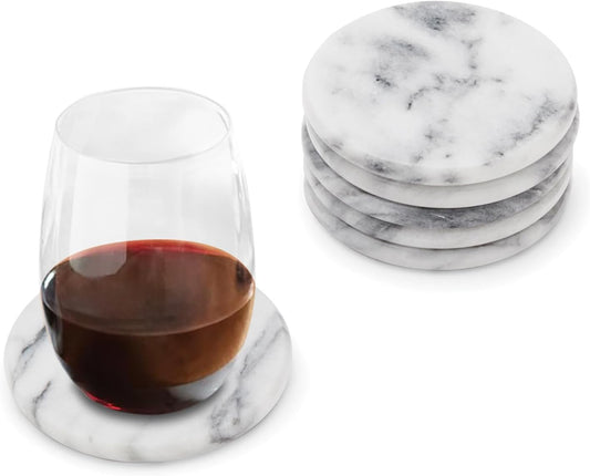 Fox Run 48749 Natural White Polished Marble Stone Coasters, Set of 6