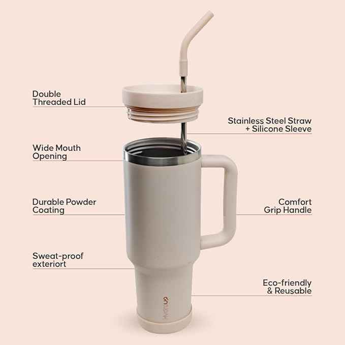 40oz Travel Tumbler Cup with Handle, Two-Way Slider Lid, Stainless Steel Straw with Silicone Tip, Vacuum Insulated Water Bottle for Hot & Cold Drinks, Great Gifts for Mom