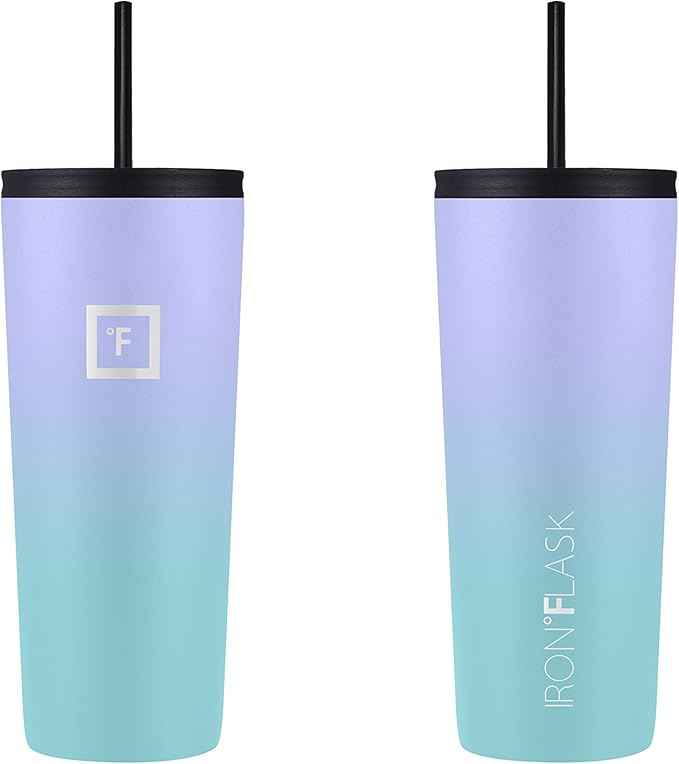 IRON °FLASK Classic Tumbler - Vacuum Insulated Stainless Steel Water Bottle, Double Walled, Drinking Cup, Insulated Travel Mug (Cotton Candy, 24 oz Solid Lid)