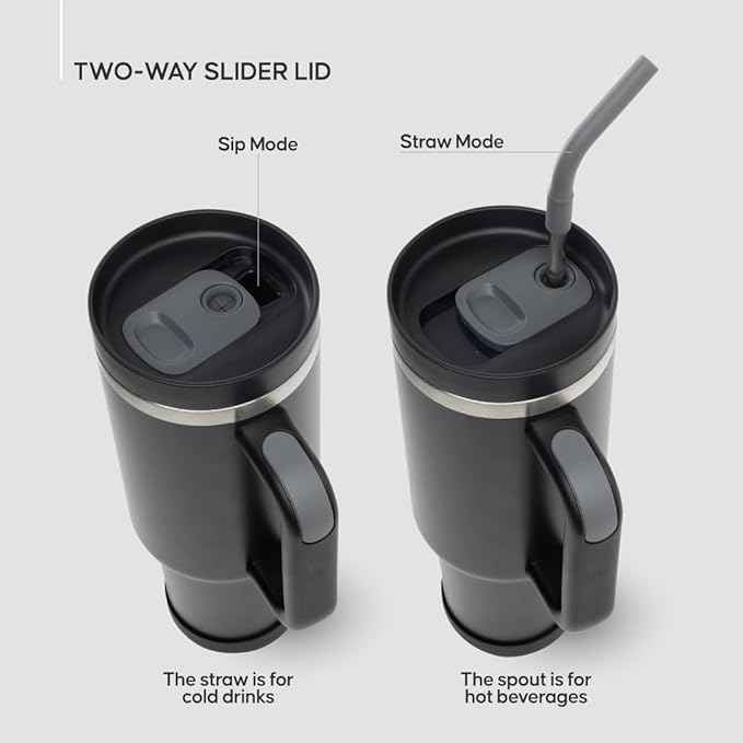 40oz Travel Tumbler Cup with Handle, Two-Way Slider Lid, Stainless Steel Straw with Silicone Tip, Vacuum Insulated Water Bottle for Hot & Cold Drinks, Great Gifts for Mom