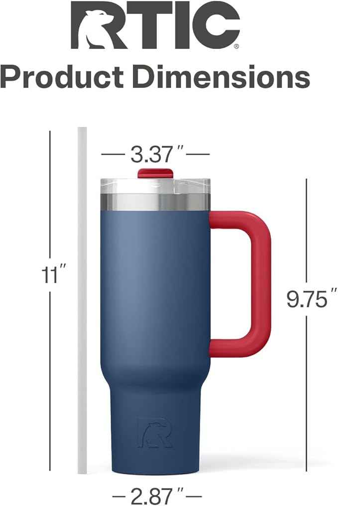 RTIC 30 oz Road Trip Tumbler Double-Walled Ceramic Lined InsulatedStainless Steel Portable Travel Coffee Mug Cup with Lid, Handle and Straw, Patriot