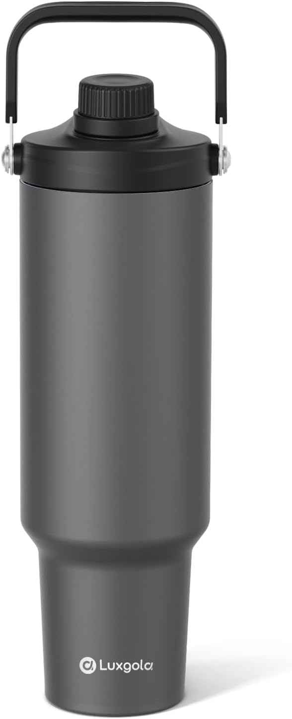 50 oz Insulated Tumbler, Double Wall Vacuum Stainless Steel Cup with Handle and Spout Lid, For Cold/Hot Drinks, Coffee Travel Mug for Car Holder/Home/Office/Party/Camping (Carbon Grey-1 Pack)