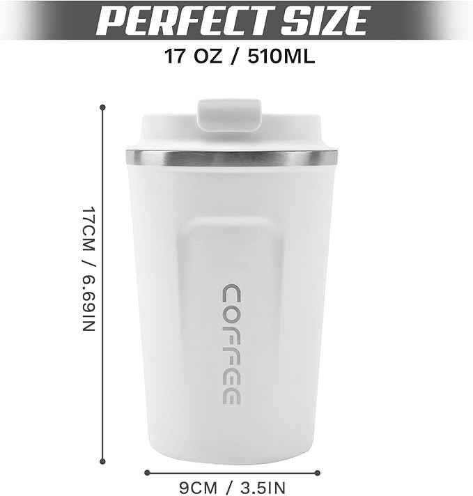 SPLMIFA Travel Coffee Mugs Leak-Proof, Reusable Coffee Cups with Lids, Stainless Steel Vacuum Insulated Coffee Tumblers, Thermal Insulation Cups for Men and Women Hot & Cold Drinks(2nd-White, 17OZ)