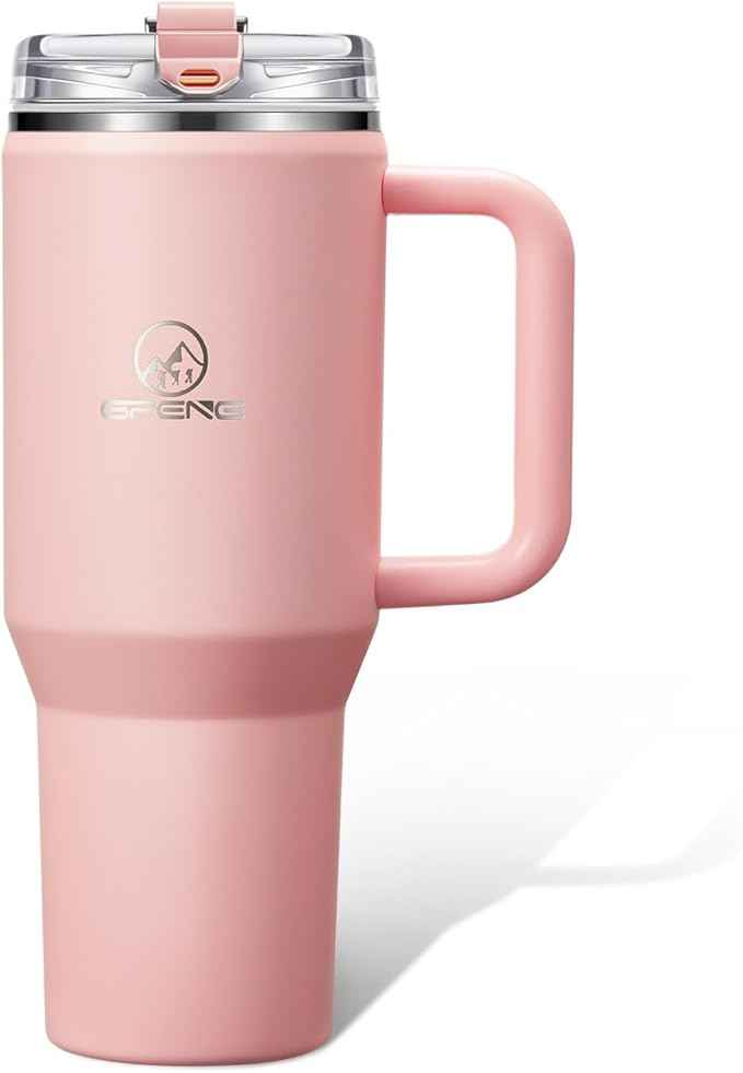 Gpeng 30/40/50 oz Tumbler with Handle, Water Bottles with Straw Lid, Insulated Stainless Steel Travel Mug Cup Holder Friendly, Keep Drinks Cold or Hot for Hours