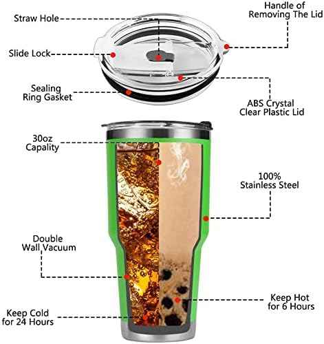 D·S 30 oz Green Tumbler Stainless Steel Double Wall Vacuum Insulated Mug with Straw and Lid, Cleaning Brush for Cold and Hot Beverages