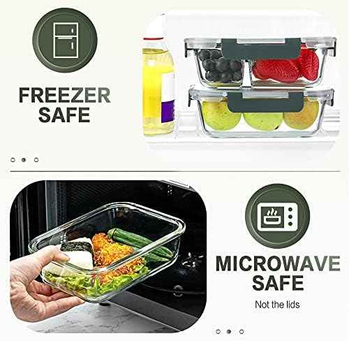 KOMUEE 10 Packs 30 oz Glass Meal Prep Containers,Glass Food Storage Containers with Lids,Airtight Lunch Bento Boxes,Microwave,Freezer and Dishwasher,Gray
