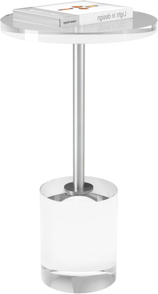Acrylic End Table, Modern Minimalist Acrylic Side Tables, Clear Side Table for Living Room, Bedroom, Office, Drink Table (12" D x 12" W x 21" H, Silver)