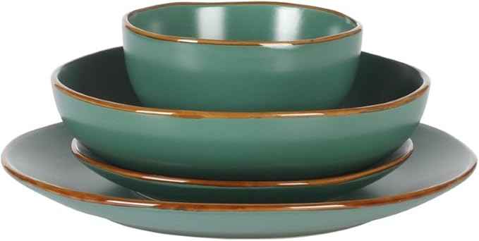 Gibson Home Hazeltine 16-Piece Green Stoneware Dinnerware Set – Plates and Bowls, Durable Ceramic Kitchen Dinner Set