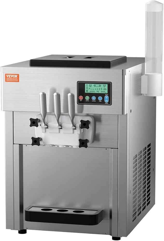 VEVOR Commercial Ice Cream Machine, 21 QT/H Soft Serve Ice Cream Maker with LCD Panel Auto Clean 3-Flavor Pre-cooling for Restaurant Snack Bar