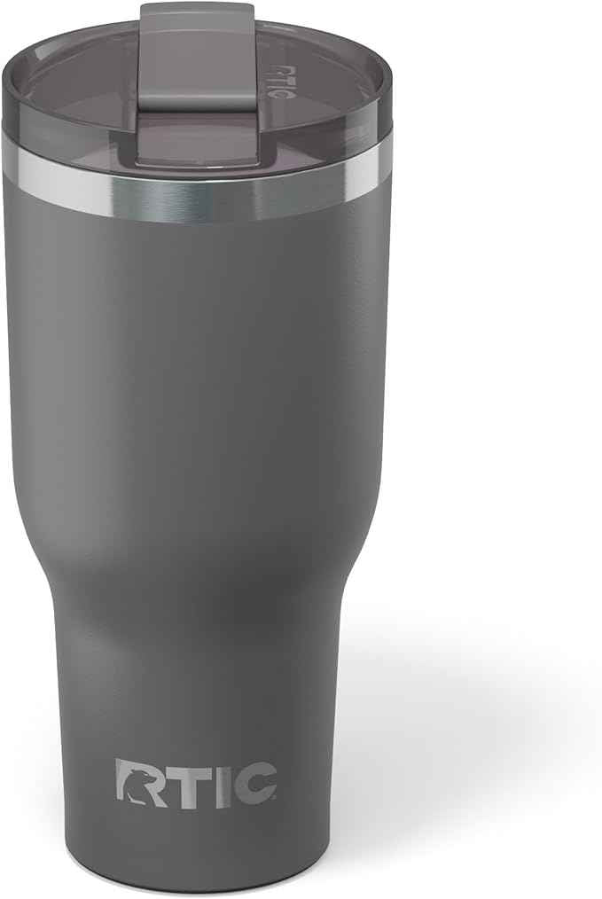 RTIC 40oz Essential Tumbler with Lid, Ceramic Lined, Insulated, Stainless Steel, Metal, Double Wall Vacuum-Insulation, Travel Cup for Iced Coffee, Tea, Hot and Cold Drink, Graphite