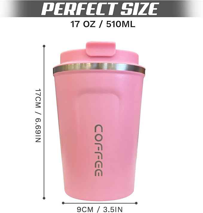 SPLMIFA Travel Coffee Mugs Leak-Proof, Reusable Coffee Cups with Lids, Stainless Steel Vacuum Insulated Coffee Tumblers, Thermal Insulation Cups for Men and Women Hot & Cold Drinks(2nd-Pink, 17OZ)