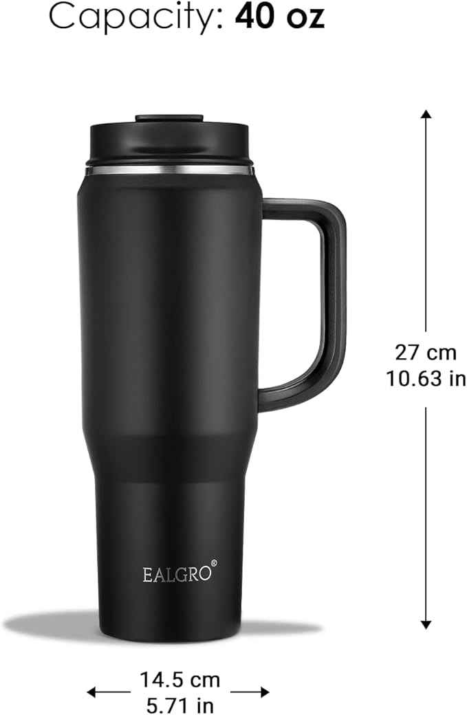 EALGRO 40 oz Tumbler with Handle, Insulated Tumblers with Lid and Straw, Large Metal Sports Water Bottle Jug, Thermal Stainless Steel Travel Coffee Mug Cup, Orange Red