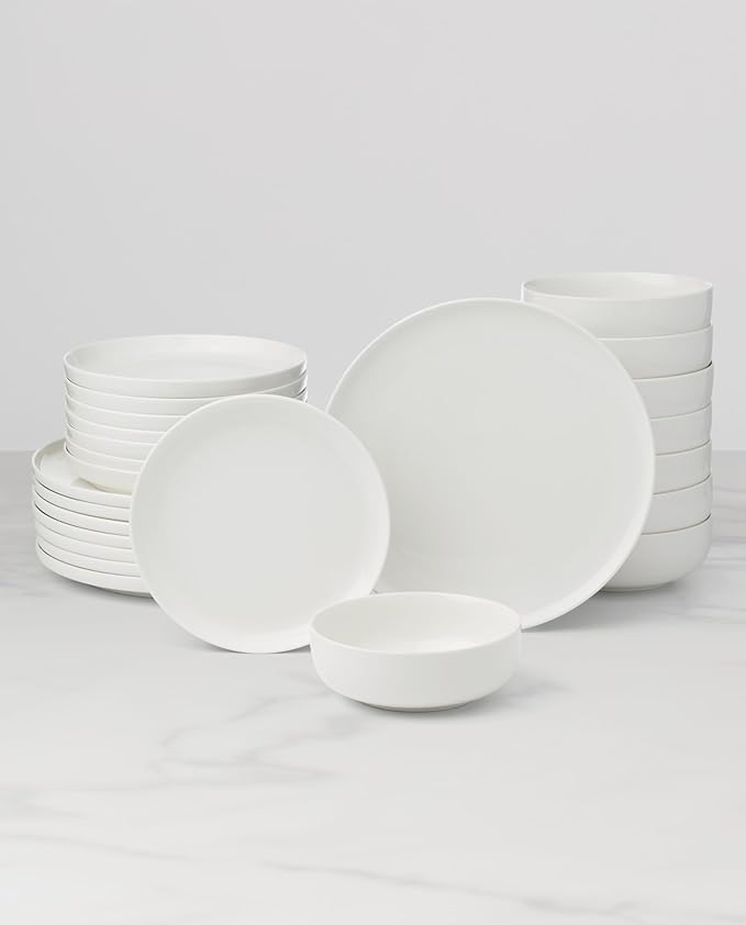Oneida Dinnerware Set, 24 Seven White 24-Piece Dinnerware Set, Service For 8, Porcelain Material, Dishwasher And Microwave Safe, Bowls, Plates And Bowls, Dinner Dishes, Plates, Home (White, 24 Piece)