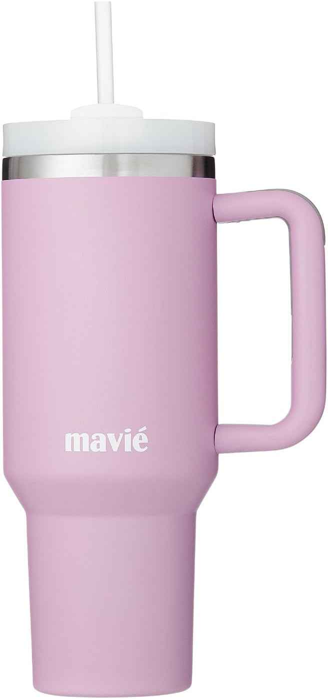 40oz Tumbler With Handle & Straw, Vacuum Insulated Stainless Steel Water Bottle With Leakproof Twist Sip Lid, Rubber Base, Dishwasher Safe, Cup Holder Friendly Travel Coffee Mug (Lilac)