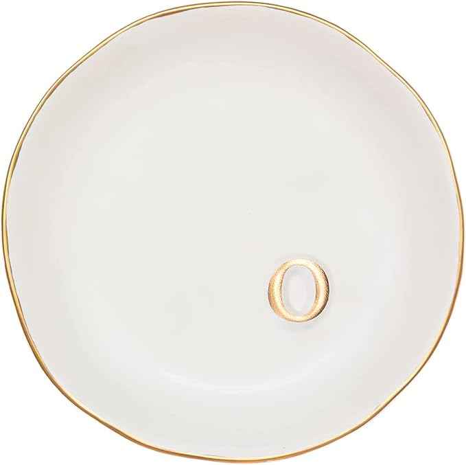 COLLECTIVE HOME - Ceramic Jewelry Tray, Decorative Trinket Dish for Rings Earrings Necklaces Bracelet Watch Keys, Birthday Mother's Day Christmas Gift for Women, 4.75", White Surface (O)