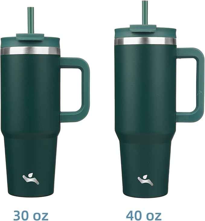 Konokyo 40 oz Tumbler with Handle and 2 Straws,2 in 1 Lid Insulated Water Bottle Stainless Steel Travel Coffee Mug,Dark Green
