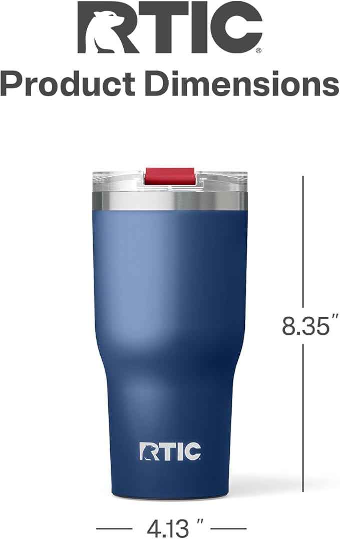 RTIC 30oz Essential Tumbler with Lid, Ceramic Lined, Insulated, Stainless Steel, Metal, Double Wall Vacuum-Insulation, Travel Cup for Iced Coffee, Tea, Hot and Cold Drink, Patriot