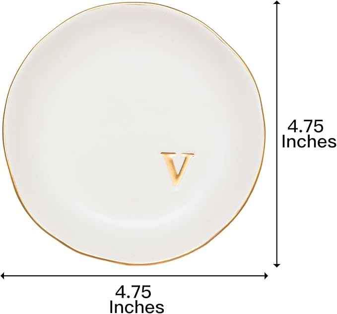 COLLECTIVE HOME - Ceramic Jewelry Tray, Decorative Trinket Dish for Rings Earrings Necklaces Bracelet Watch Keys, Birthday Mother's Day Christmas Gift for Women, 4.75", White Surface (V)