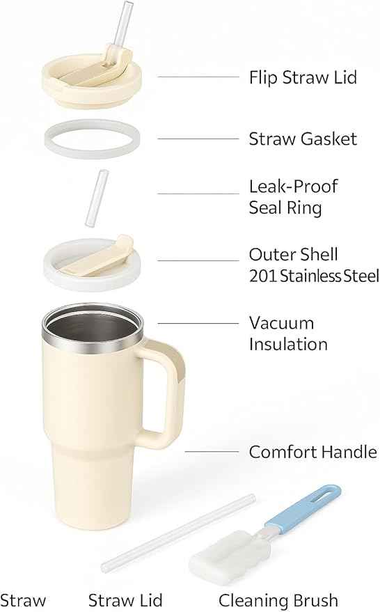 40 oz Tumbler with Handle and Straw | Insulated Stainless Steel Travel Mug with Leak Proof Lid | Cup Holder Friendly | BPA Free | Keeps Cold 12 Hours Hot 8 Hours