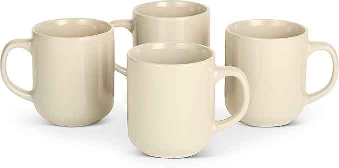Amazon Basics Glazed Stoneware Coffee Mugs, Ceramic 4-Piece Set, 16 oz, Microwave and Dishwasher-Safe, Ivory