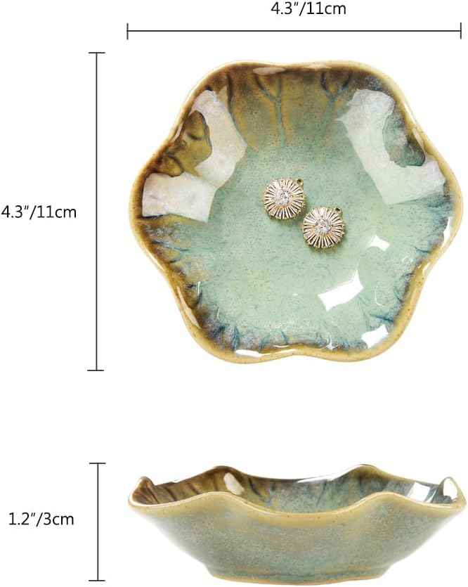 JAMEND CLXP Lotus Leaf Shape Ring Holder Dish, Small Key Bowl, Ceramic Trinket Tray Jewelry Dish Organizing Necklace Earrings for Mom Friend Sister. All Jewelries Are NOT Included. Crystal Green.