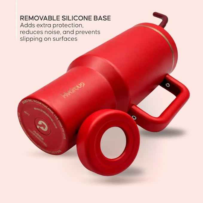 40oz Travel Tumbler Cup with Handle, Two-Way Slider Lid, Stainless Steel Straw with Silicone Tip, Vacuum Insulated Water Bottle for Hot & Cold Drinks, Great Gifts for Mom (Red Gold)