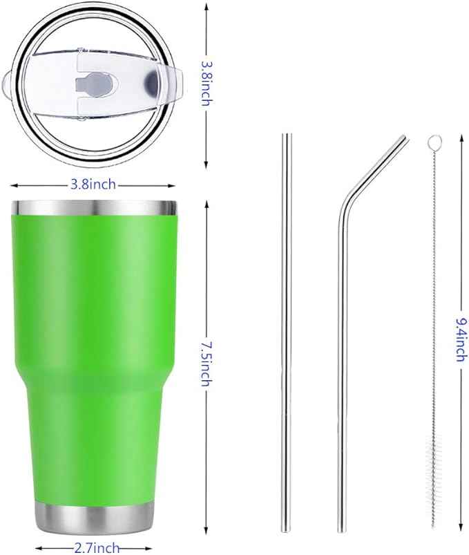 Joyclub 30oz Tumbler Stainless Steel Double Wall Vacuum Insulated Tumbler Cup Travel Mug with Lid, Straw and Cleaning Brush for Cold and Hot Drinks (Green)