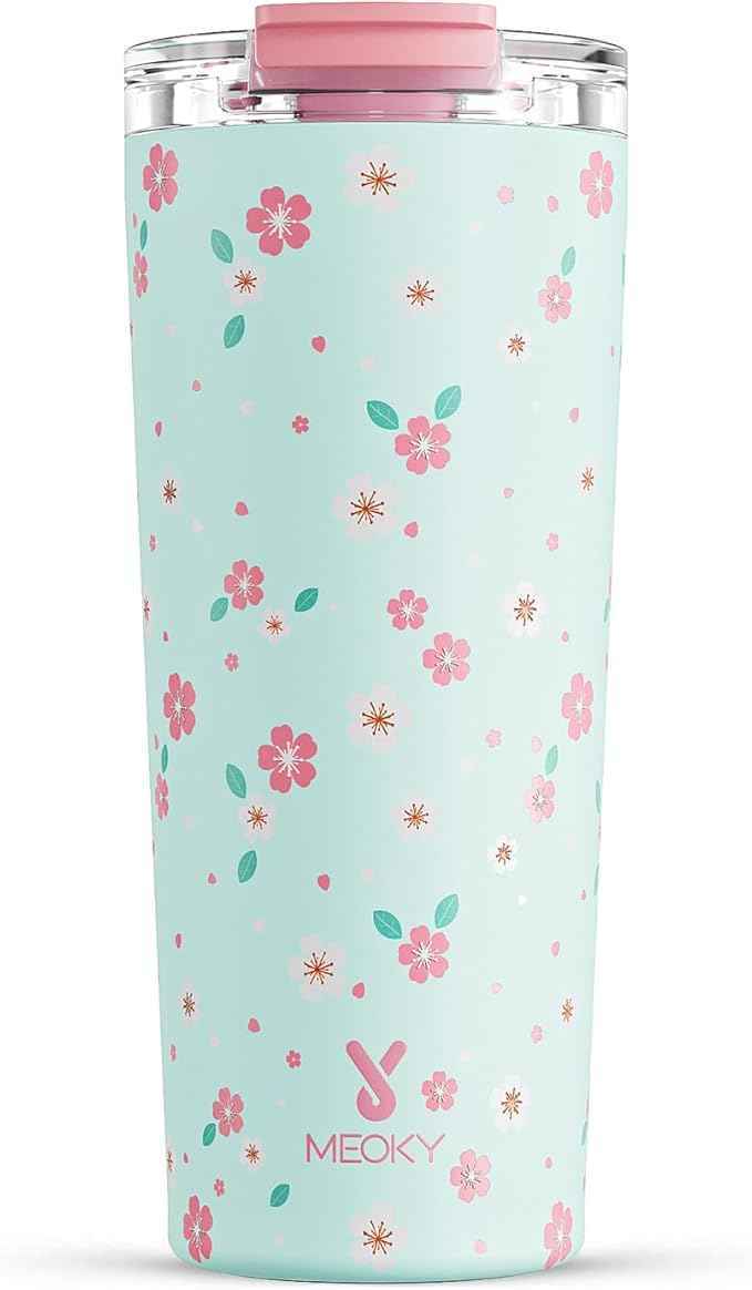Meoky 24 oz Travel Coffee Mug with Leak-proof Lid, Stainless Steel Insulated Coffee Tumbler, Keeps Hot for 8 Hours or Cold for 24 Hours, Fits in Car Cup Holder (Mint Petal)