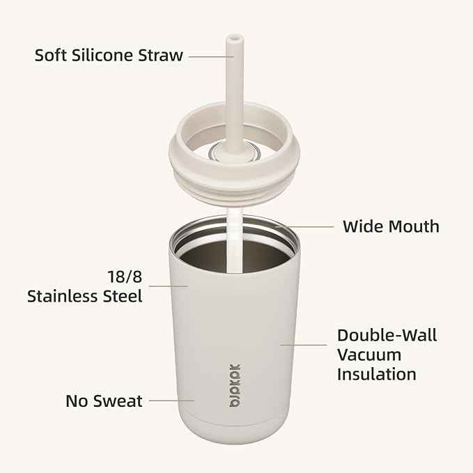 BJPKPK Insulated Tumbler with Lid and Straw,12 oz Stainless Steel Travel Coffee Mug,Spill Proof Thermal Cup,Keep Drinks Cold and Hot,White