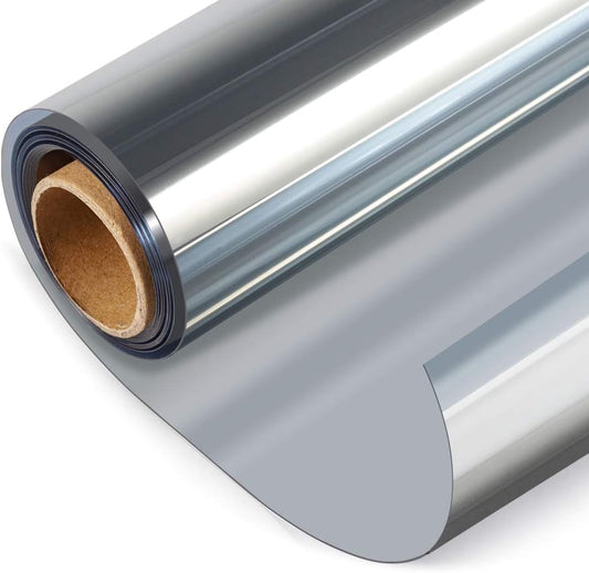 HIDBEA One Way Privacy Window Film, Daytime Privacy Sun Blocking Anti UV Reflective Window film Heat Control Static Cling Window Tint film for Home and Office, Silver, 35.4 x 196.8 Inch