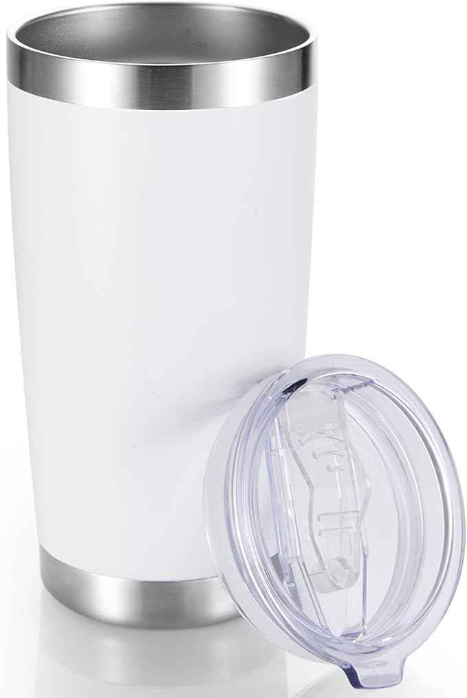 20 oz Tumbler Stainless Steel Tumblers with Lid Double Wall Vacuum Insulated Coffee Mug 20oz Powder Coated Cup for Hot and Cold Drinks, White, 1 pack