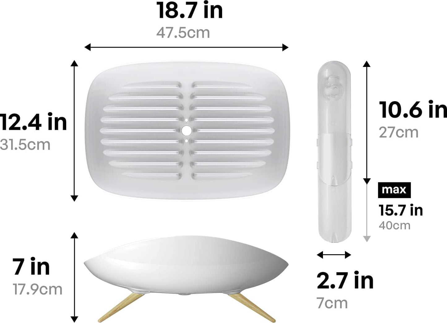 carrotez Dish Drying Rack, Dish Rack, Dish Drainer with Swivel Spout for Kitchen Counter, Auto Water Drainage, Durable, Rustproof, White