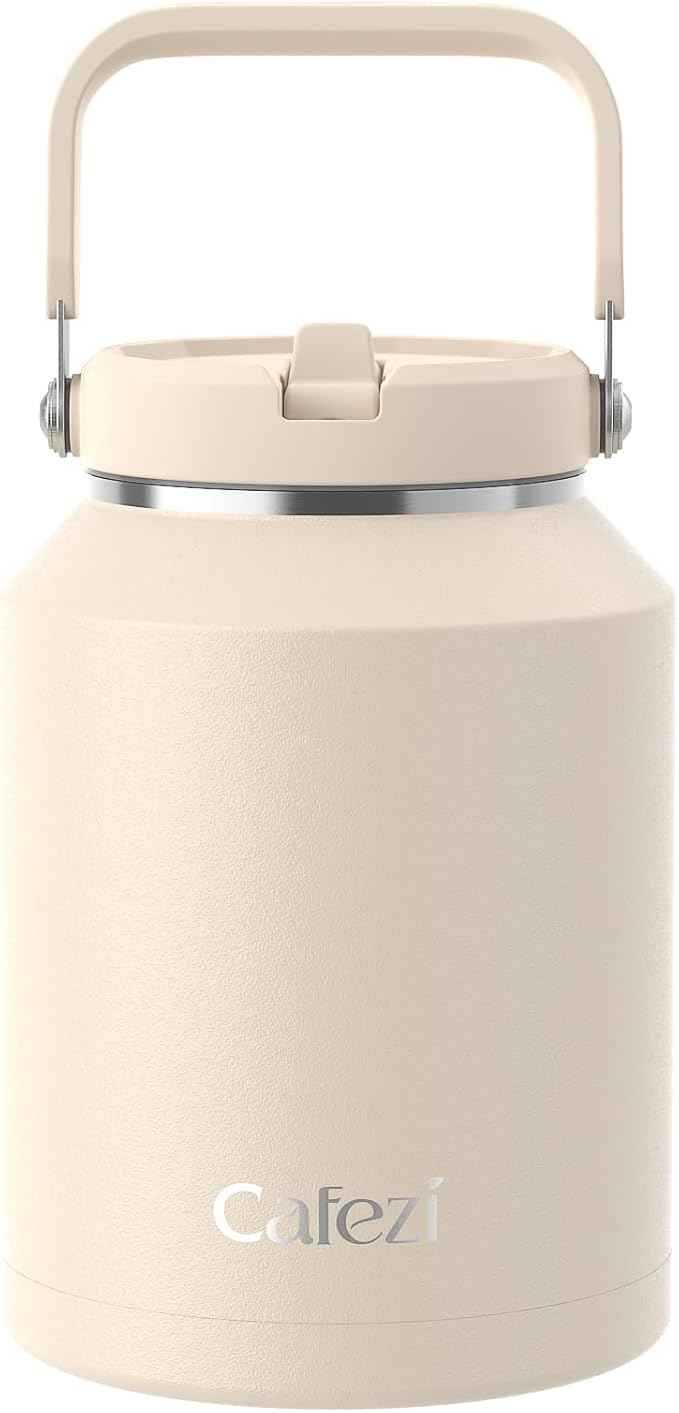 64 oz Insulated Water Bottle with Flip Straw, Vacuum Insulated Stainless Steel Jug with Top Handle, Leak-Proof Lid, Sweat-Free, Wide Mouth, Keeps Ice Cold up to 34 Hours