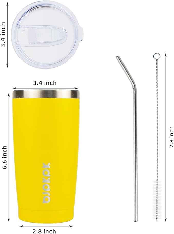 BJPKPK Yellow Stainless Steel Tumbler With Lid And Straw 20 oz Insulated Tumblers Thermal Cup For Hot And Cold Drinks