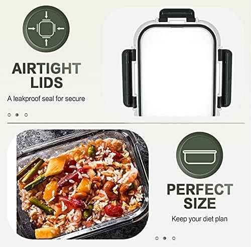 KOMUEE 10 Packs 30 oz Glass Meal Prep Containers,Glass Food Storage Containers with Lids,Airtight Lunch Bento Boxes,Microwave,Freezer and Dishwasher,Gray