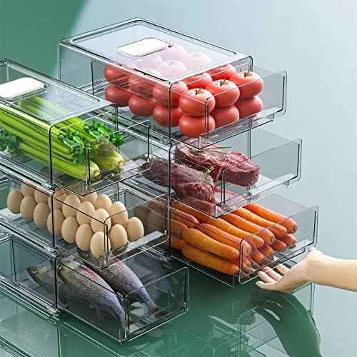 YekouMax Pantry Organizers and Storage Bins, Refrigerator Organizer, Plastic Stackable Storage Bins with Drawers, Pull-Out Cabinet Containers for Fridge Kitchen Office (2 PACK, Extra Large & Medium)