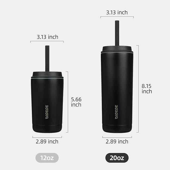 BJPKPK Insulated Tumbler with Lid and Straw,20 oz Stainless Steel Travel Coffee Mug,Spill Proof Thermal Cup,Keep Drinks Cold and Hot,Black
