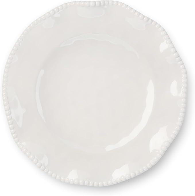 Perlette Off-White Beaded 12-Piece Dinnerware Set – Includes 4 Dinner Plates, 4 Salad Plates, 4 Bowls (7.5" x 2", 22 oz) – Elegant Unbreakable Melamine, Heavyweight, Perfect for Indoor/Outdoor Dining