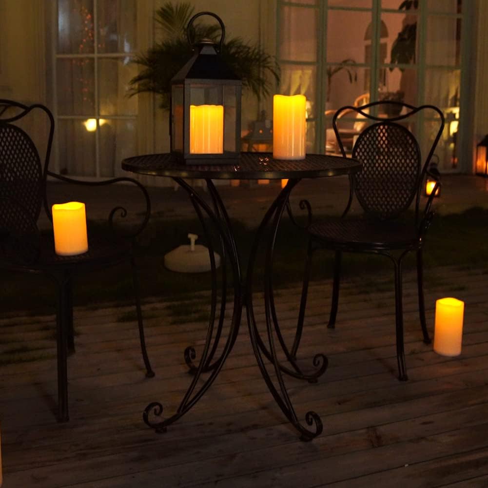 Homemory 4" x 6" Large Waterproof Outdoor Flameless Candles, Battery Operated Flickering LED Pillar Candles with Remote and Timers for Indoor Outdoor Lanterns, Long Lasting, Dark Ivory, Set of 2